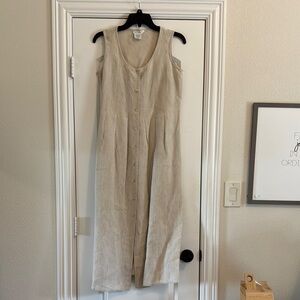 Tan Sleeveless Buttoned Linen Maxi Dress